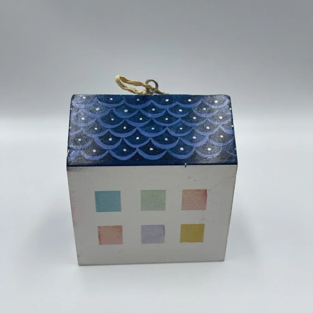 2013 Crate & Barrel Jen Corace Wooden House Christmas Ornament Hearts & Home
